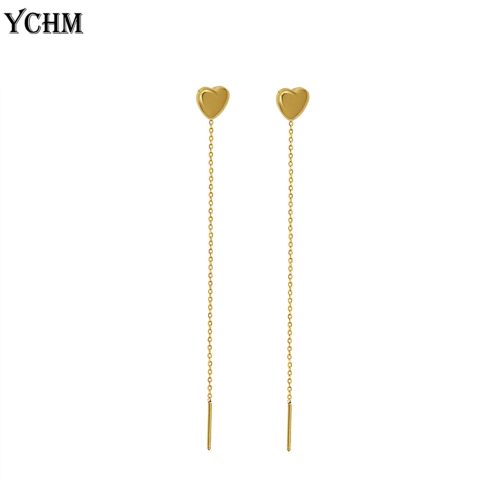 

Stainless Steel Heart Tassel Earrings for Women 18 K Gold Plated Long Chain Earriings Fashion Jewelry