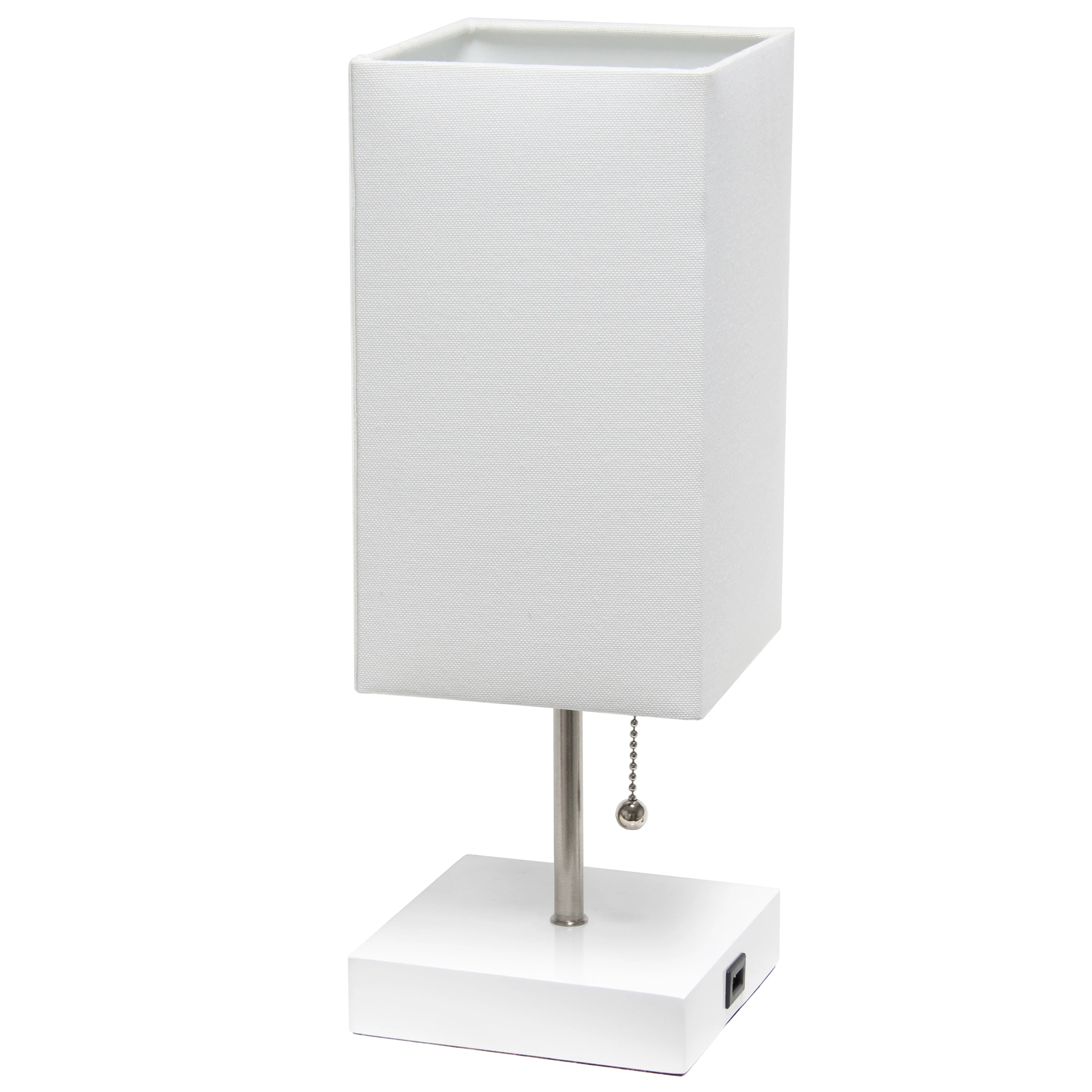 

Petite White Stick Lamp with USB Charging Port and Fabric Shade - White