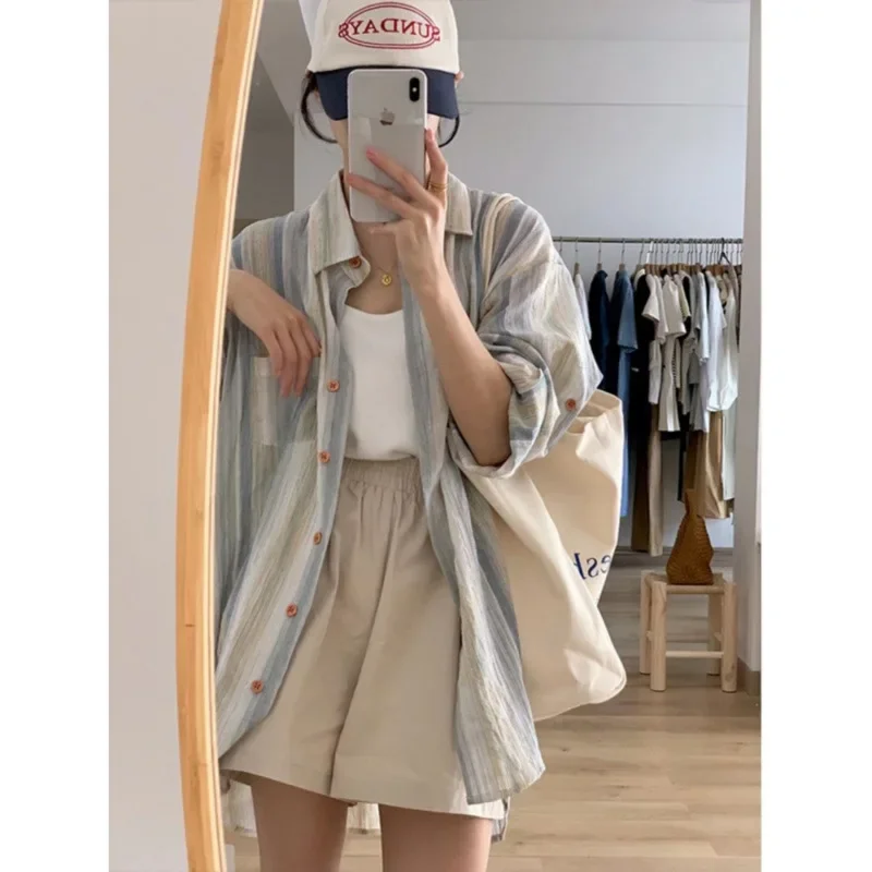 Женская солнцезащитная куртка в полоску с длинным рукавом гонконгском стиле