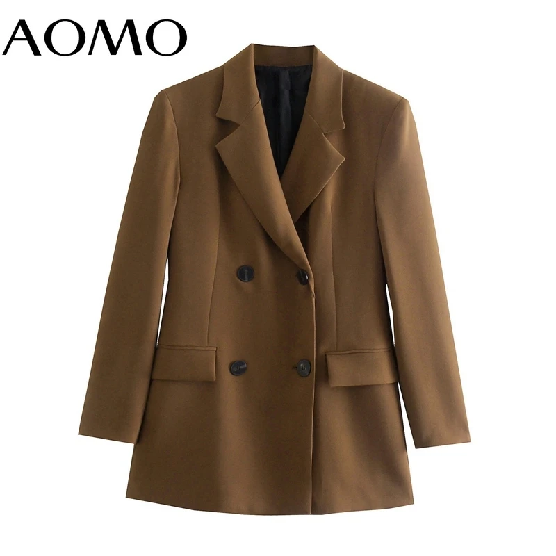 

Женский двубортный Блейзер AOMO, модный однотонный пиджак с длинным рукавом, верхняя одежда, шикарные топы, QD125A, 2022