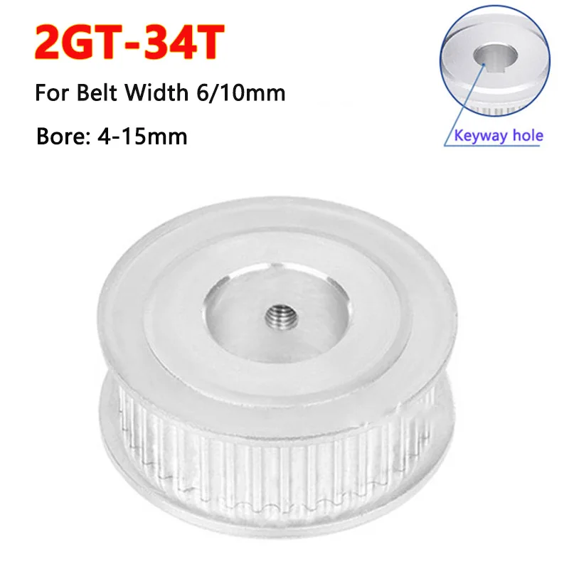 

1pc 34T 2GT Timing Pulley Bore 4 5 6 6.35 8 10 12 12.7 14 15mm for Width 6mm 10mm 2GT Synchronous Belt GT2 34 Teeth Pitch 2mm
