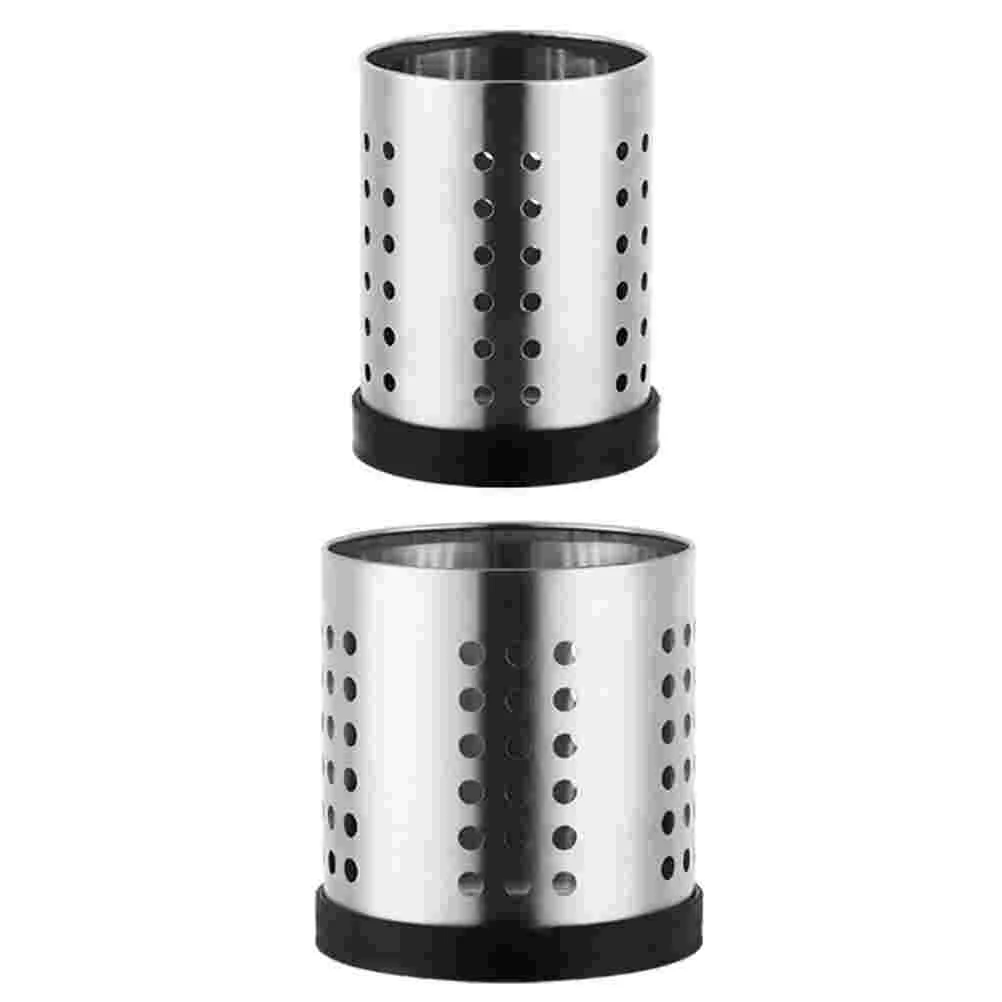 

2 Pcs Useful Practical Stainless Steel Holders Cylinders for Chopsticks Forks Draining