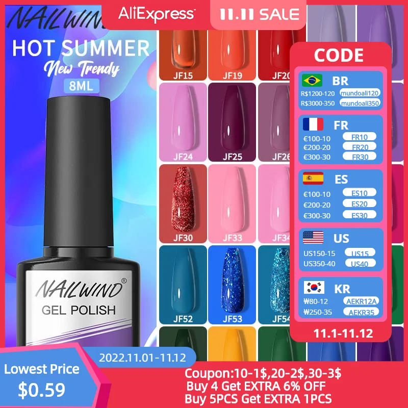 

NAILWIND Gel Nail Polish Semi-permanent UV Varnish Hybrid Clear White Nail Polish Gel Bling Glitter Base Top Coat Gel Varnishes