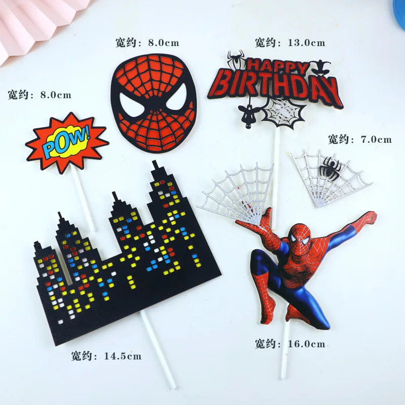 1set Spiderman Theme Cake Decoration Toppers Super Hero Paper Cupcake Topper Birthday Party for Kids Boy Decorations - купить по