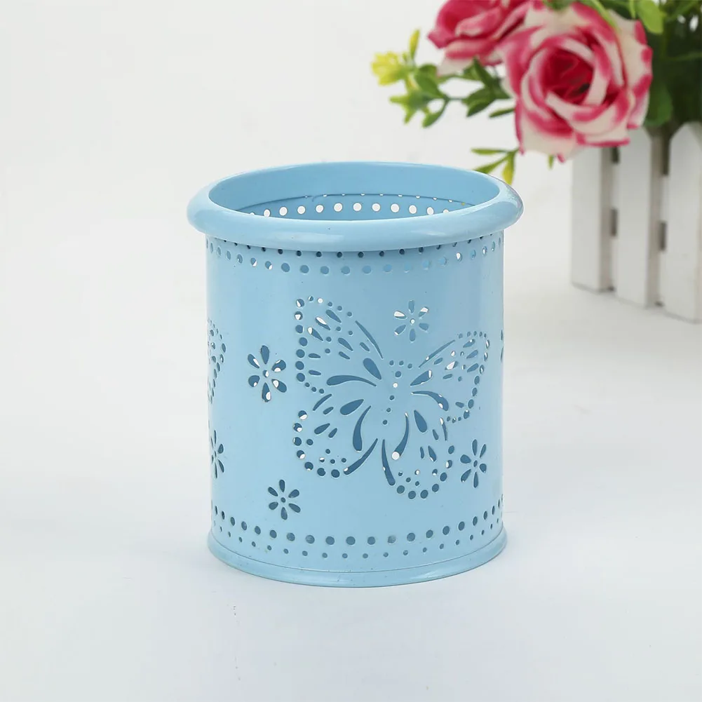 

Pencil Pattern Cup Fashion Multifunctional School Desk Organizer Pen Holder Container Hollowed Out Iron Round Storage