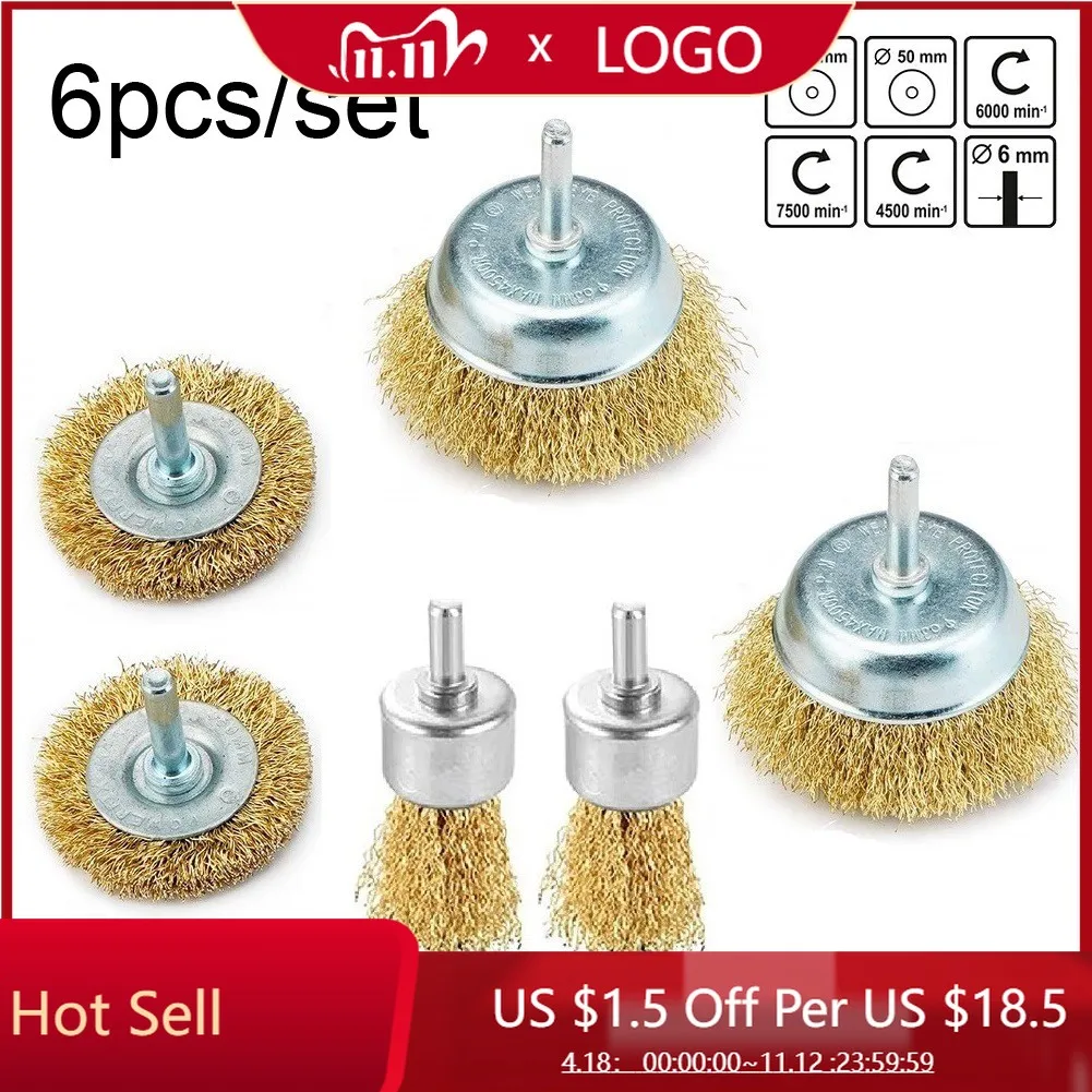 

6 Pcs Crimped Wire Wheel Cup Brush Set Universal Tools Set For Power Drill Rust Removal Stripping And Abrasive