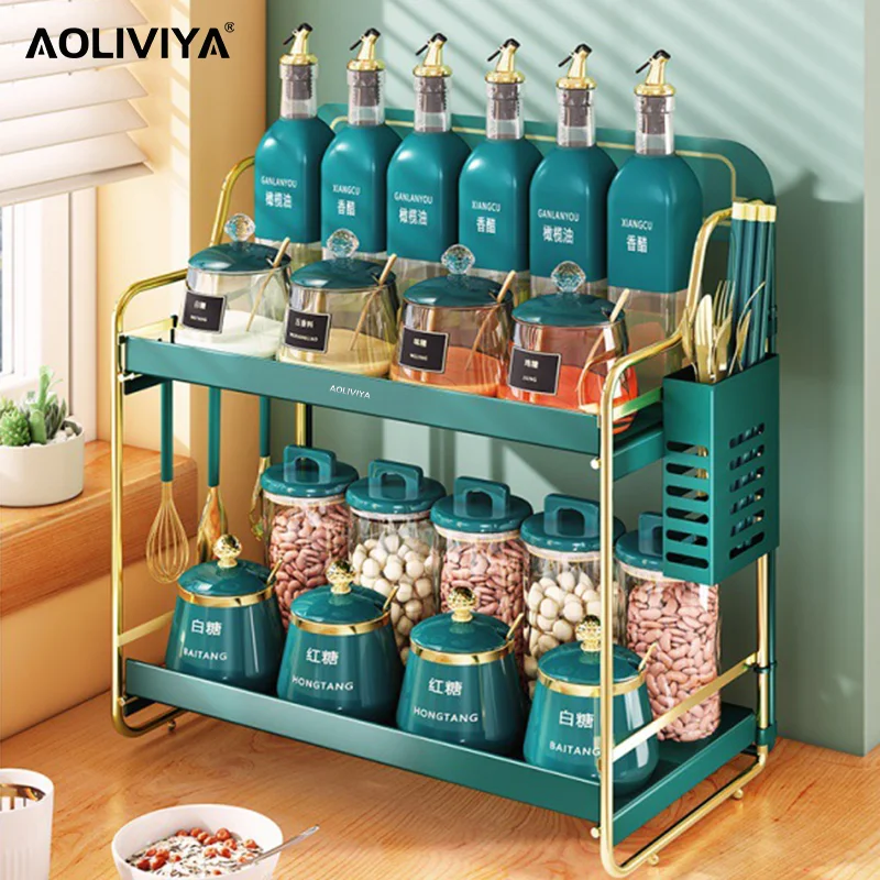 

AOLIVIYA Seasoning Rack Kitchen Countertop Seasoning Box High-end Multi-functional Kitchenware Storage Rack Knife Organizer