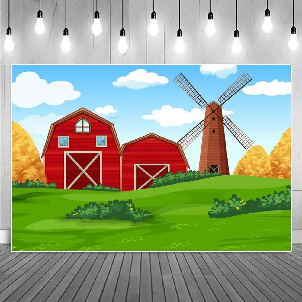 

Birthday Photography Backdrops Decoration Children Spring Farm Garner Green Grass Windmill Home Party Studio Photo Backgrounds