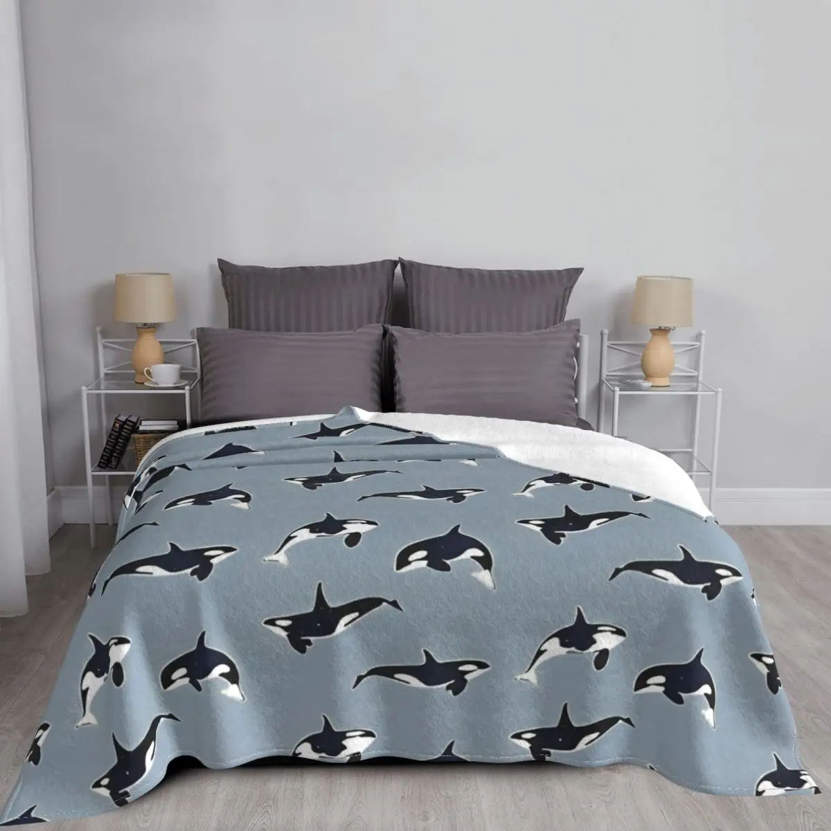 Одеяло Галактическое с рисунком Кита-убийцы флисовое украшение супертеплый плед