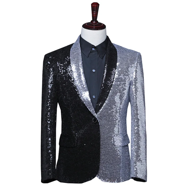 

Male Singer Suit Sequin Fashion Asymmetrical Jacket Splicing Party HIP HOP Full Suits for Men Stage Costumes blazers for men