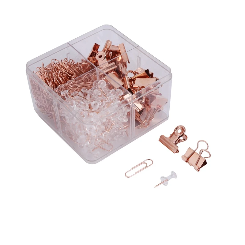 

401 Pcs Binder Clips Paper Clips Push Pins Set,With Plastic Box Practical Desk Organize Kits For Office School Home