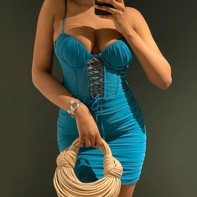 

Женские платья, летнее праздничное платье 2022, Новое поступление, женское платье на шнуровке с V-образным вырезом, сексуальное высококачеств...