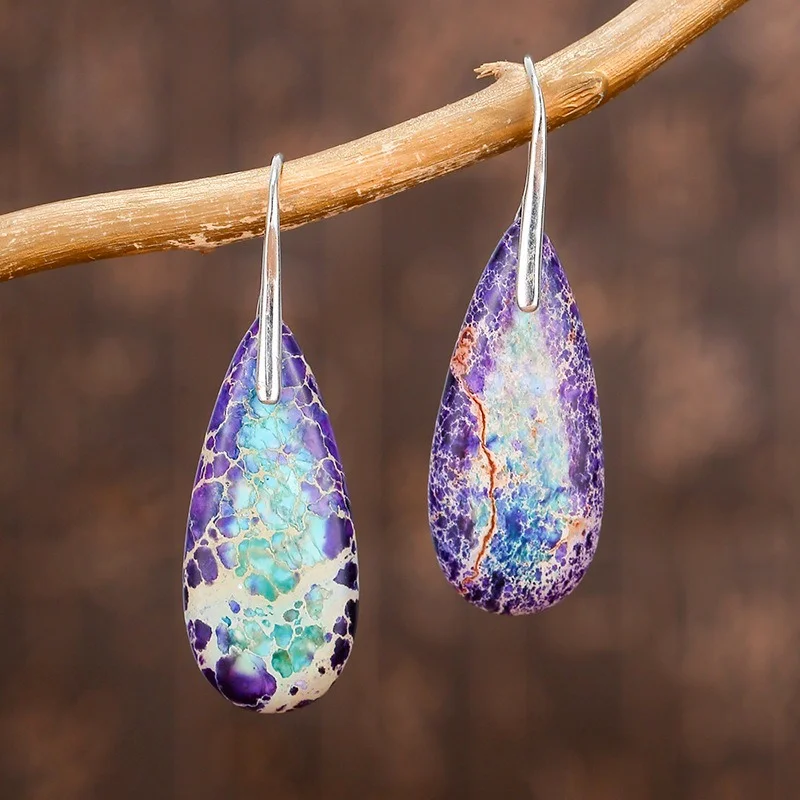 

Bohemian resort Feng Shui drops leaves Stone Earrings retro emperor Stone Earrings hook women's jewelry