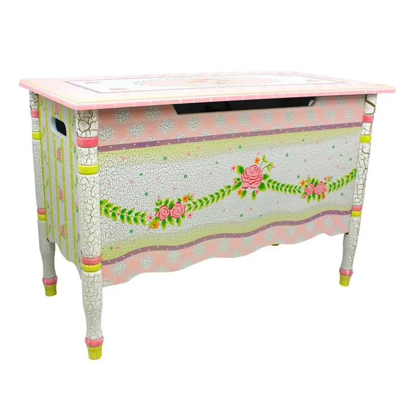 

Delightful Multi-hued, Crackle Rose Pop-Up Wood Toy Chests with 1 Gal Lid Capacity and Durable Build.