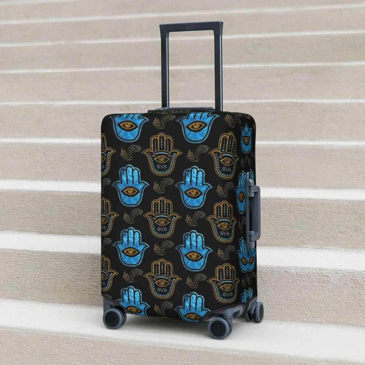 

Hamsa Hand Suitcase Cover Flight Gold and Blue Practical Luggage Accesories Business Protector