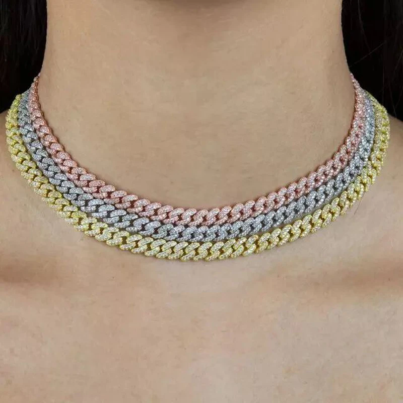 

paved cubic zirconia Thin 7MM Width Double Row CZ iced out bling Cuban Link Chain Choker Necklace Fashion Women Jewelry