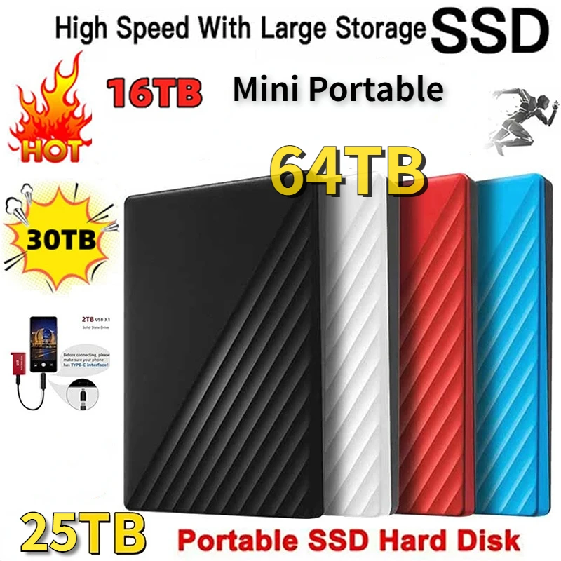 

Портативный SSD 64 ТБ, жесткий диск 16 Тб/30 ТБ, внешний SSD Тип жесткого диска C USB3.1, жесткий диск, USB флэш-накопитель, внешний портативный Ssd