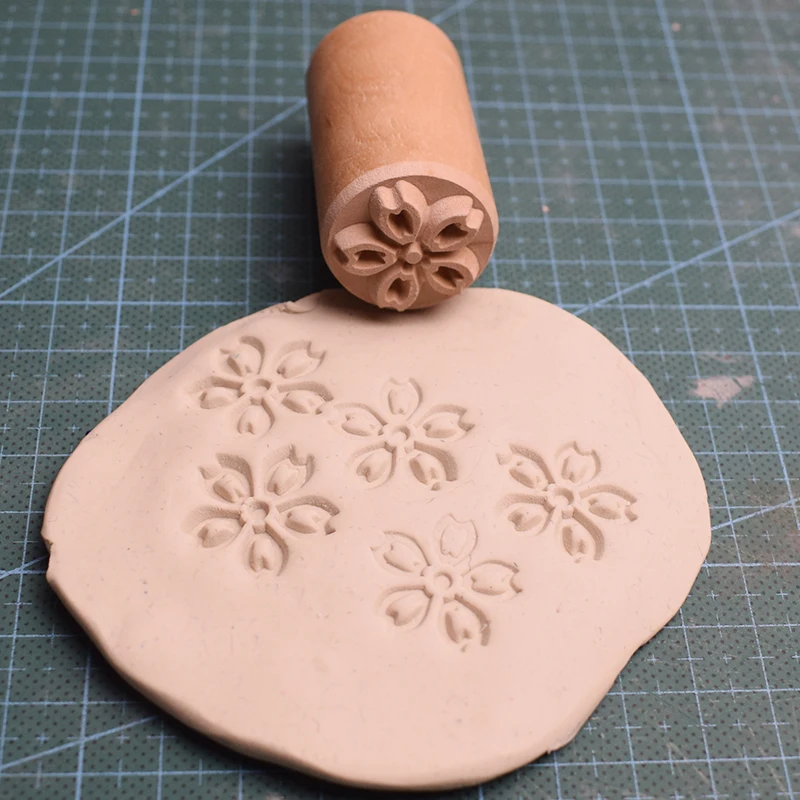

2.5cm Round Clay Stamp Cherry Flower Pottery Ceramic Texture Emboss Wood Block Seal Print Impression Diy Polymer Clay Tools