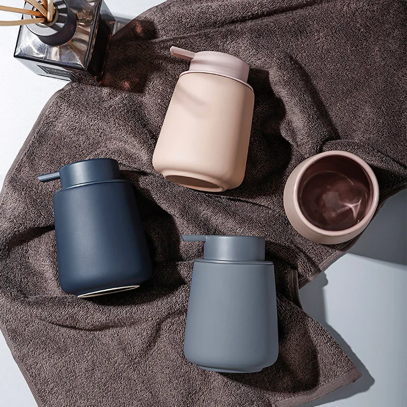 

Ceramic Soap Dispenser Luxury Matte Shampoo Shower Gel Lotion Storage Bottle Refillable Press Type Empty Bottles for Bathroom