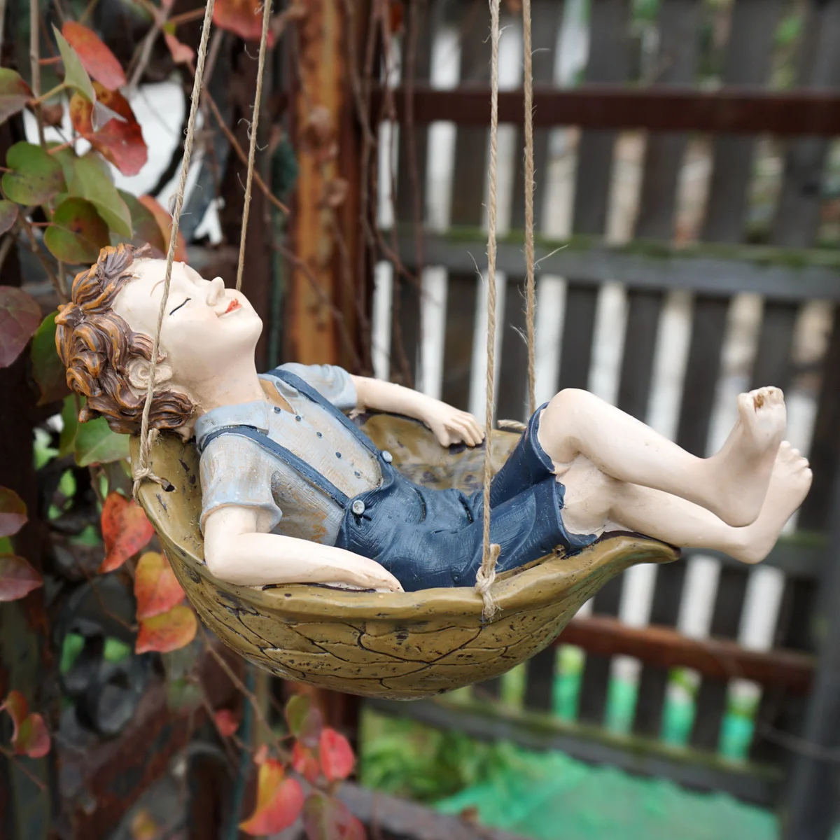 

Garden Swing Fairy Figurine Hanging Courtbyard Gnome Elf Boy Statue Home Decorations