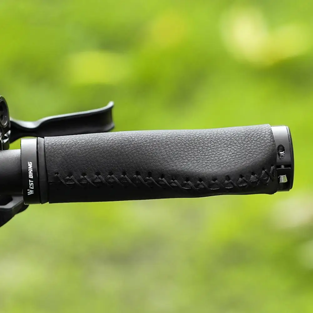 

1 Pair Dustproof Plug Aluminum Alloy Lock Bicycle Handlebar Cover Microfiber Faux Leather Universal Bike Handlebar Pad