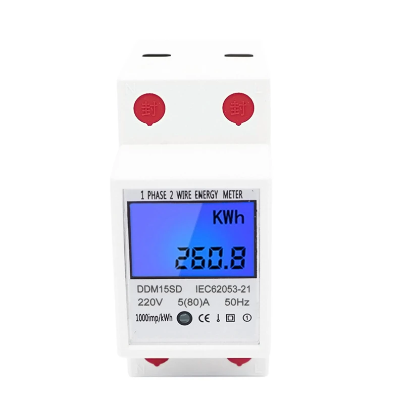 

M4YC Single Phase 2Wires Din Rail 5(80A) Energy Meter Electric Meter Monitor DDM15SD with LCD Backlight NO-RESET-FUNCTION