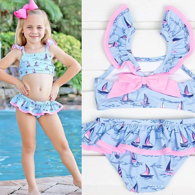 

Swimsuit for Girls Baby Swimwear Children's Bikini Summer Kid Baby Beachwear Bikini Girls Blue Bathing Suit Fashion Beach Suit