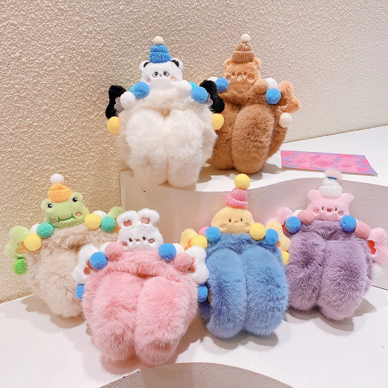 

Мягкая Милая шапка, плюшевые наушники для кукол, трехмерный любовный шар, зимние теплые наушники для родителей и детей