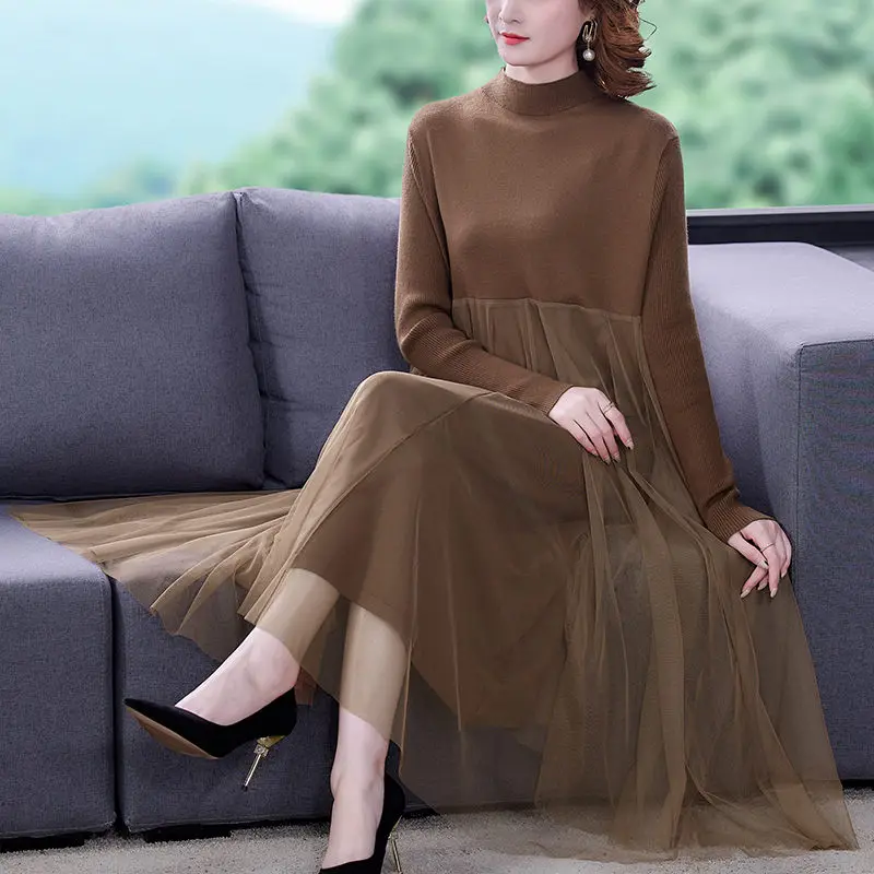 Женское трикотажное платье с длинным рукавом корейский свитер большого размера