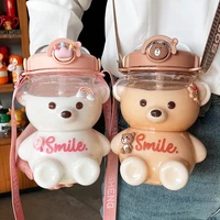 10001400ml cute bear water bottles for girls with straw portable plastic cup juice milk bubble tea school sport drinking cup