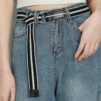 new canvas striped belts for women metal double ring buckle waist strap casual female youth jeans trousers decoration waistband