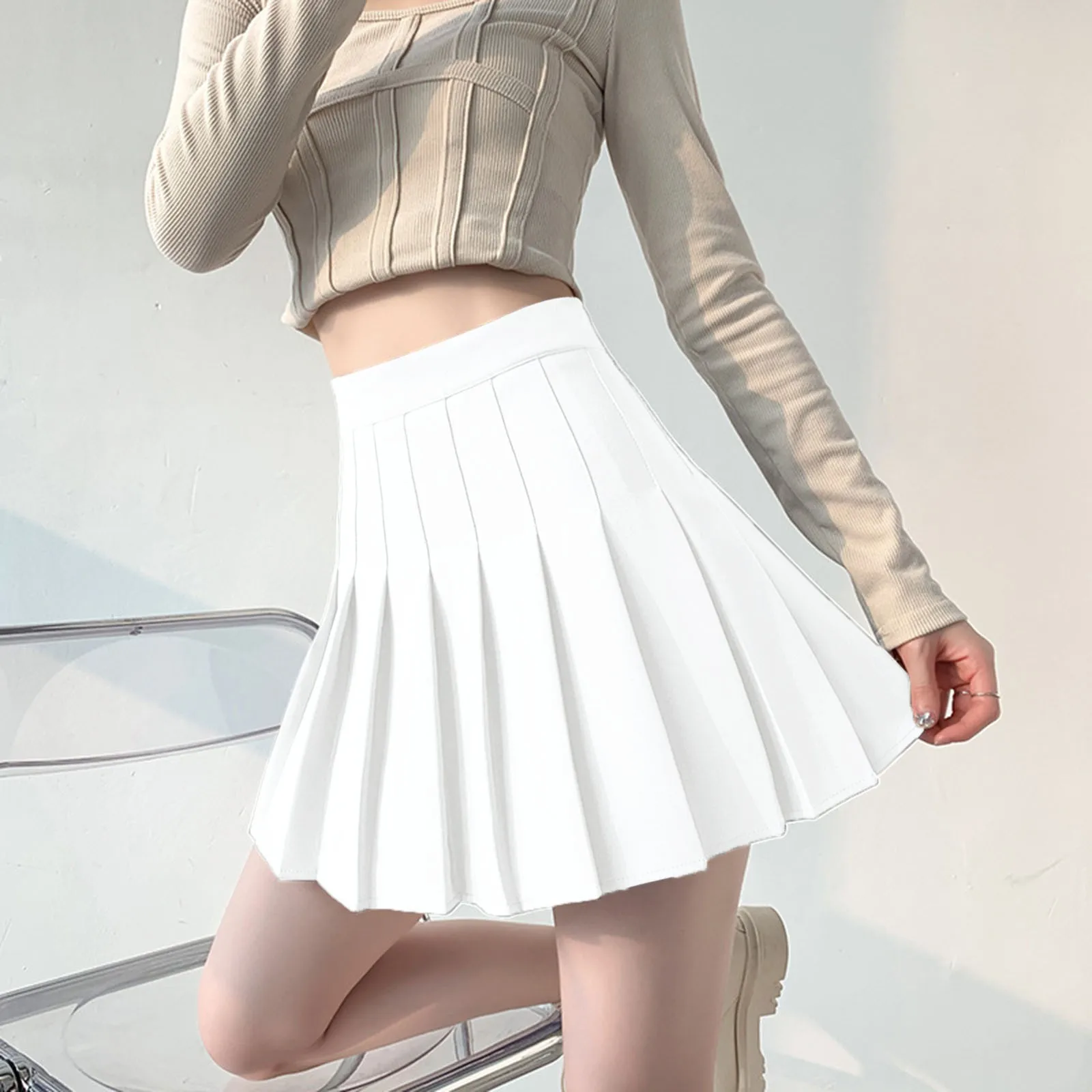

Womens Girls Solid Pleated Skirt Basic Skirt A Line Design Skirt Skirts for Women Long Length