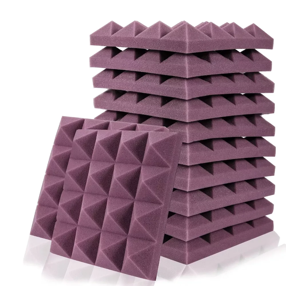 

250x250x50mm 12/24Pack Studio Acoustic Soundproof Foam Pyramid Sound Absorption Treatment Panel Tile Wedge Protective Sponge