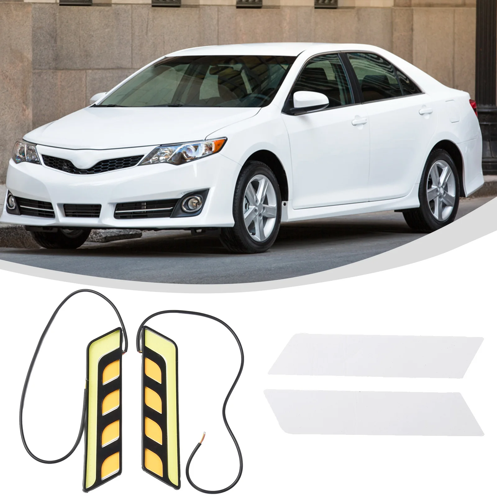 

2x White & Amber 6000K-8000K COB LED Car DRL DC 12V Driving Daytime Fog Light Running Lamp Silicone & Metal Durable