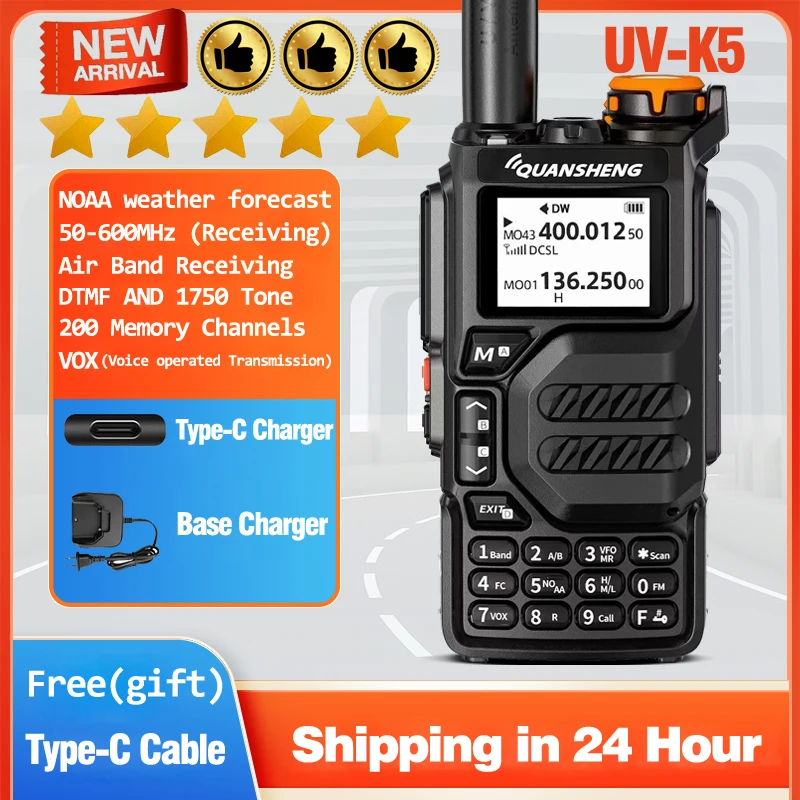 Quansheng Walkie Talkie UV-K5 Long Range Air Dual-Band 2-Way Radio 5W High Power 1600mAh Portable 128 Channel Free TPYE-C Cable