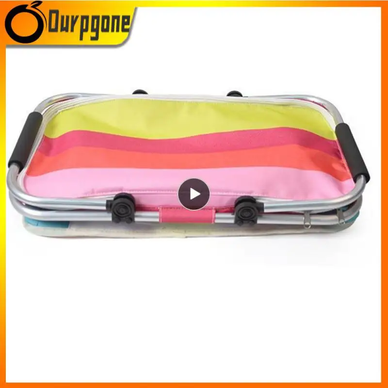 

Picnic Basket Large Capacity Green White Oxford Cloth Insulation Bag Easy To Carry Thickening And Increasing Insulation Package