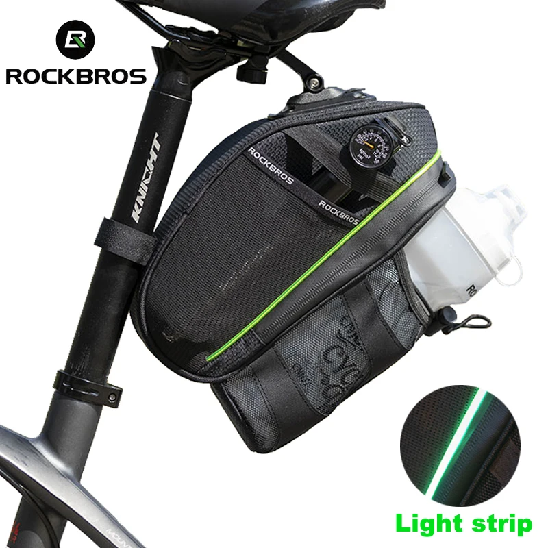 

ROCKBROS 2 In 1 Sport Bottle Bicycle Bag 3 Modes Fluorescent Light Strip MTB Road Bike Seat Bag 1.5L Rainproof Cycling Equipment