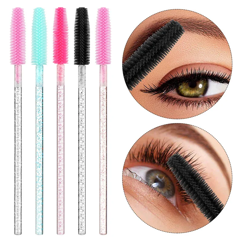 

50pcs Eyelashes Makeup Brush Diamond Handle Crystal Mascara Wands Eyelash Extension Tool Supplies Lash Brushes