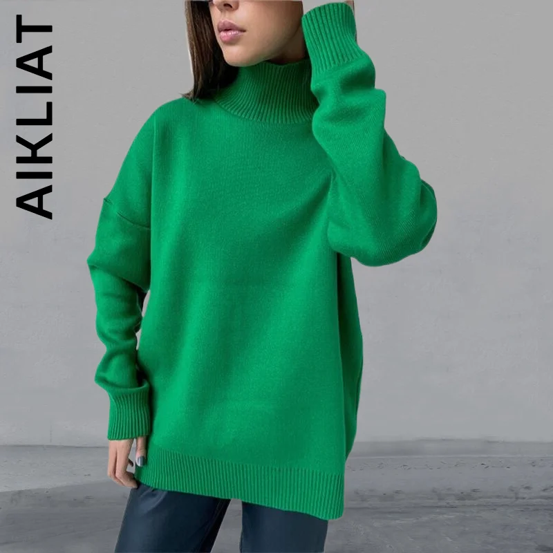 

Aikliat Fashion Women Sweater Turtleneck Knitted Warm Top Women Basic Casual Knit Sweater Popular Cheap Clothes Women Female