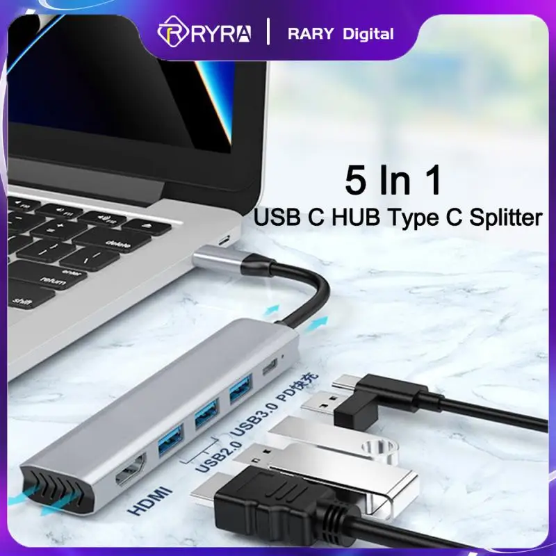 

RYRA 5 In 1 USB C HUB Type C Splitter To HDMI 4K Thunderbolt 3 Docking Station Laptop Adapter With USB3.0 USB2.0 PD For Macbook