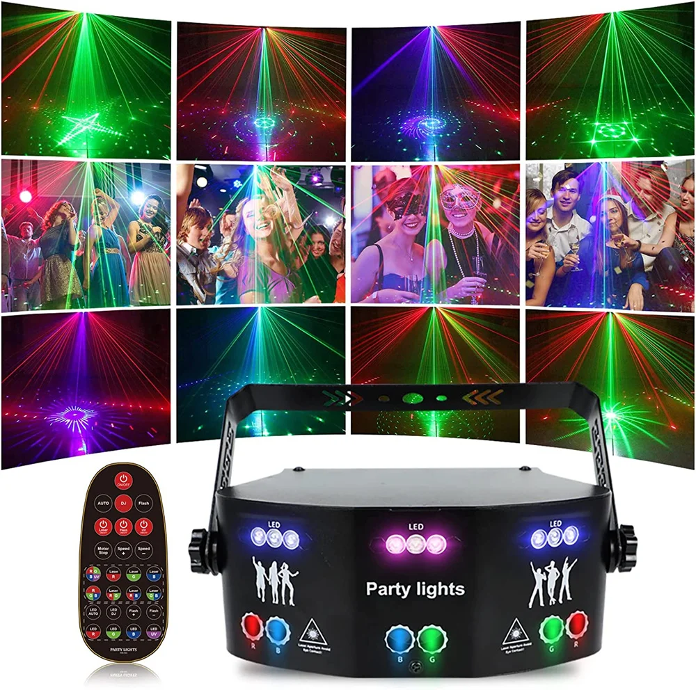 15-eye RGB DJ Disco Laser Light DMX Remote Control Strobe Stage Light Sound Strobe Stage Effect Wedding Xmas Holiday Party Lamp
