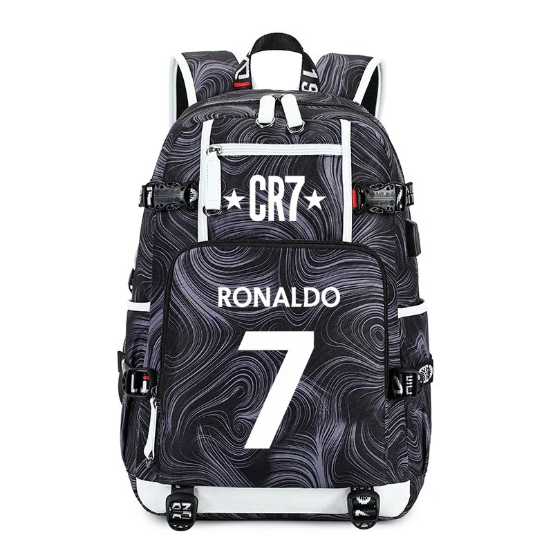

R-Ronaldo Fans MAN NO.7 Football Superstar USB Charging Backpack for Men Female Backpack for Student Waterproof Schoolbag