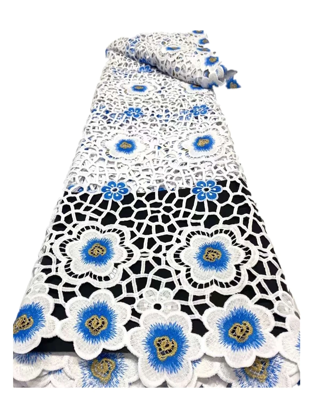 

Fashionable Style African Guipure Cord Lace Fabric Good Quality Embroidered Water Soluble Lace for Party/Wedding Dress SQXG16