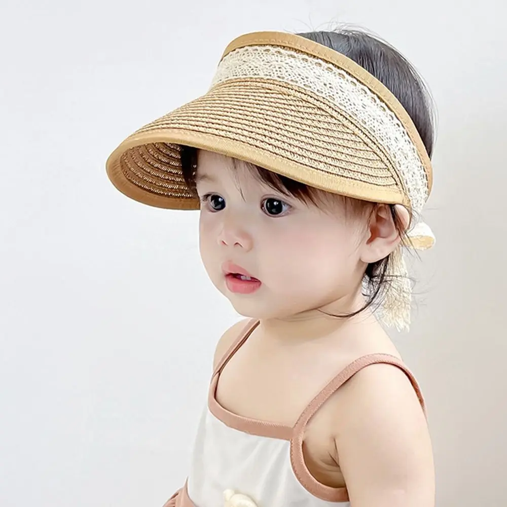 

Детская летняя соломенная шляпа с козырьком, плетеная Солнцезащитная кружевная пляжная шляпа от солнца для детей, пляжные шляпы для новорожденных
