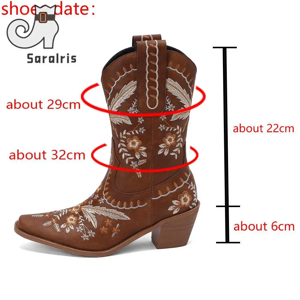 Hot Autumn Winter 2023 Hot Fashion Embroidery Western Boots Pointed Toe Comfort Thick Heels Vintage Ladies Women Cowboy Boots
