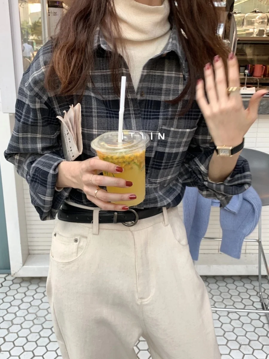 Осень и зима новые утолщенные клетчатые рубашки с начесом женские свободные без