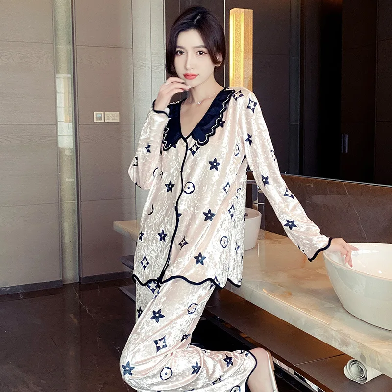 2022 Золотая Бархатная Пижама осень-зима женский корейский бархатный кардиган