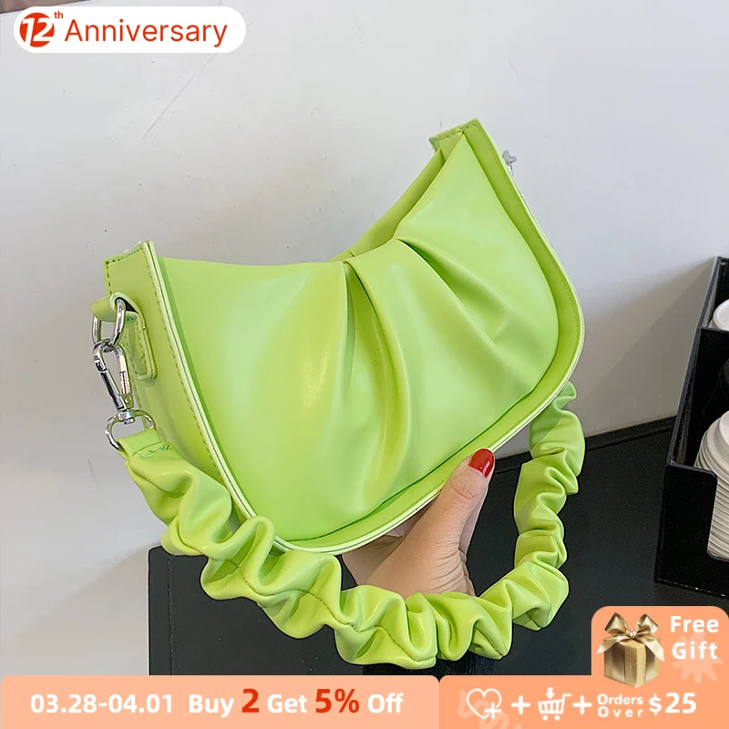 

Summer New Fashion Women Crossbody Bag Soft Pleated PU Leather Ladies Shoulder Underarm Bags Female Simple Portable Handbags