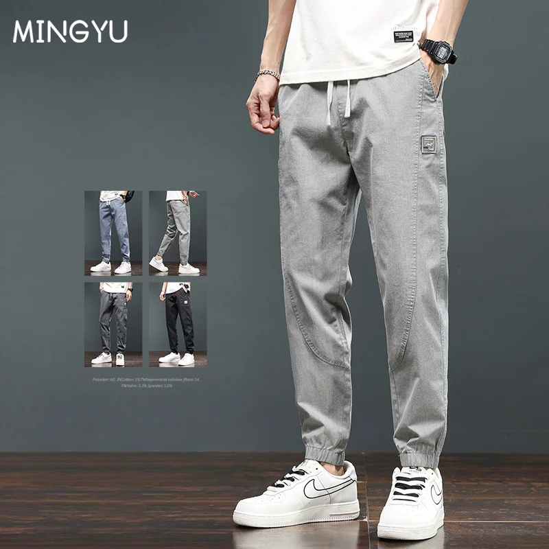 

Spring Summer Cotton Casual Pants Men Jogger Thin Cargo Harem Pant Korean Hip Hop Elastic Waist Slim Student Sweatpants Trousers