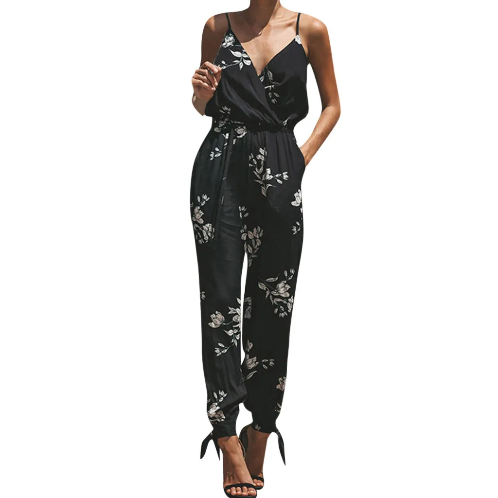 

Women's Printing Color Casual Sleeveless V-neck Midnight Jumpsuit Sexy Jumpsuit Lingerie for Women Womens Fitted Jumpsuit Dressy